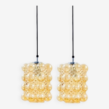 Pair of Mid-Century Amber Bubble Glass Ceiling Lights by Helena Tynell for Limburg, Germany, 1960s