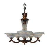 Art Deco lustre, opalescent glass, Ezan & Petitot, signed.