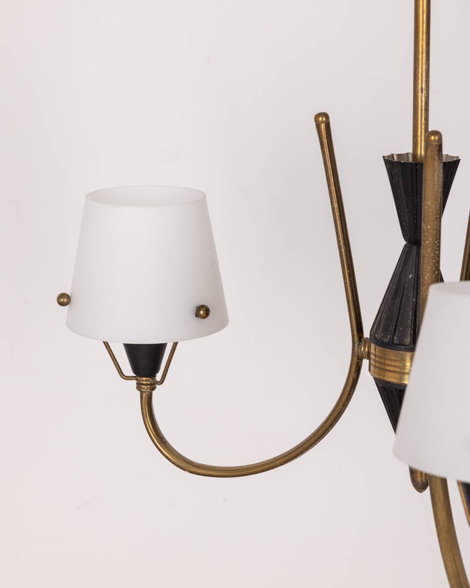 Vintage 50's chandelier with three lights in glass, italian design