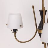 Vintage 50's chandelier with three lights in glass, italian design