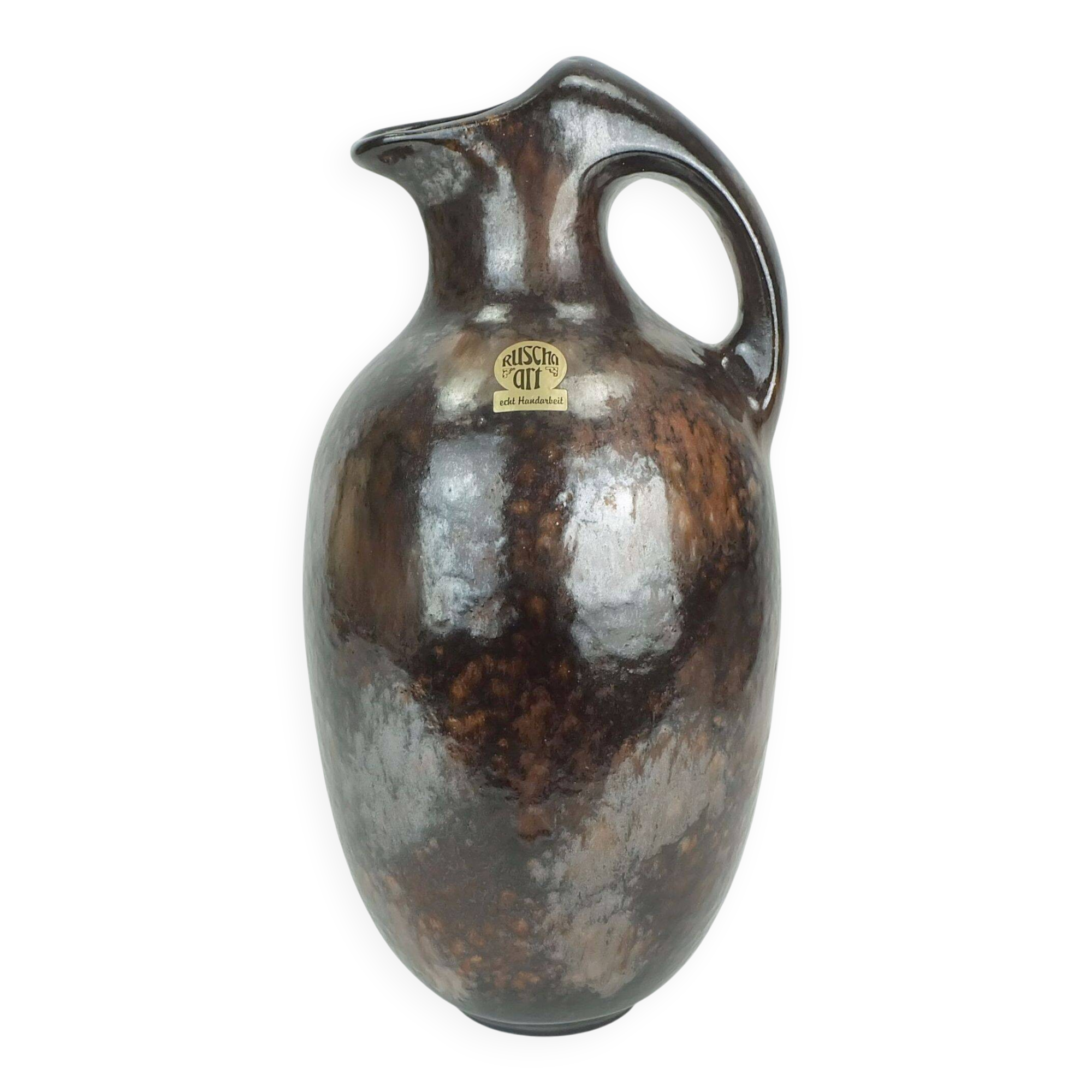 ruscha art VASE jug drip glaze shades of purple black brown 1970 80s