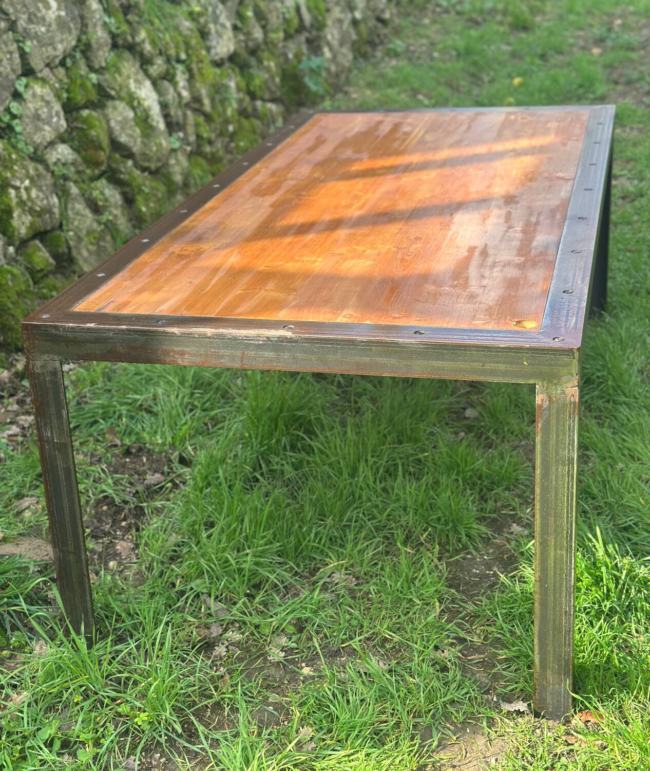 Large industrial table in wood and metal