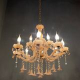 Vintage Italian Pink Opaline Murano Glass Chandelier