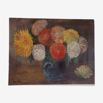 Huile sur toile nature morte au bouquet de fleurs