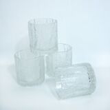 4 Hoya Mikasa Frostfire Molded Glass Whiskey Glasses, 1980s