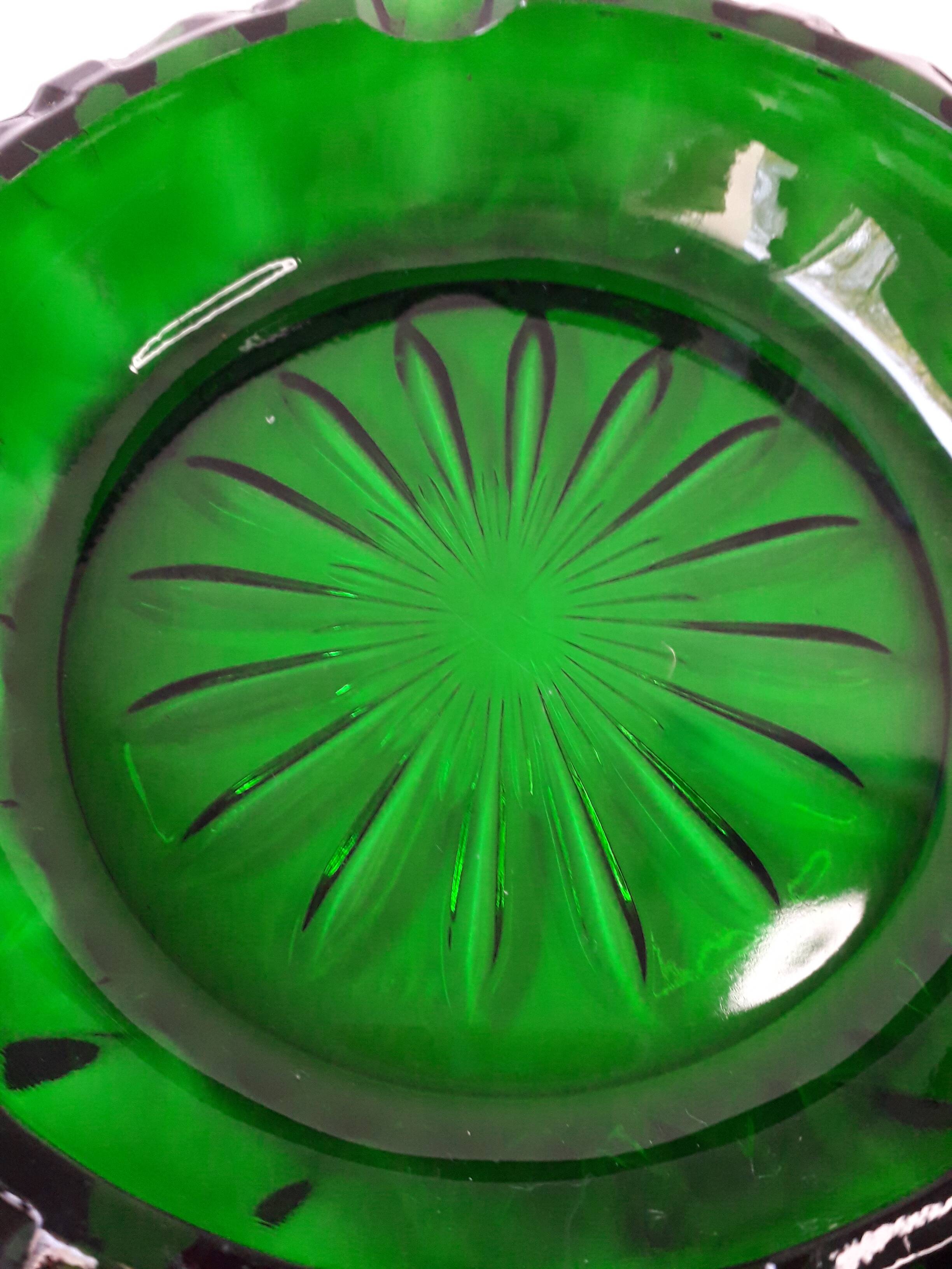 Vintage green moulded glass ashtray