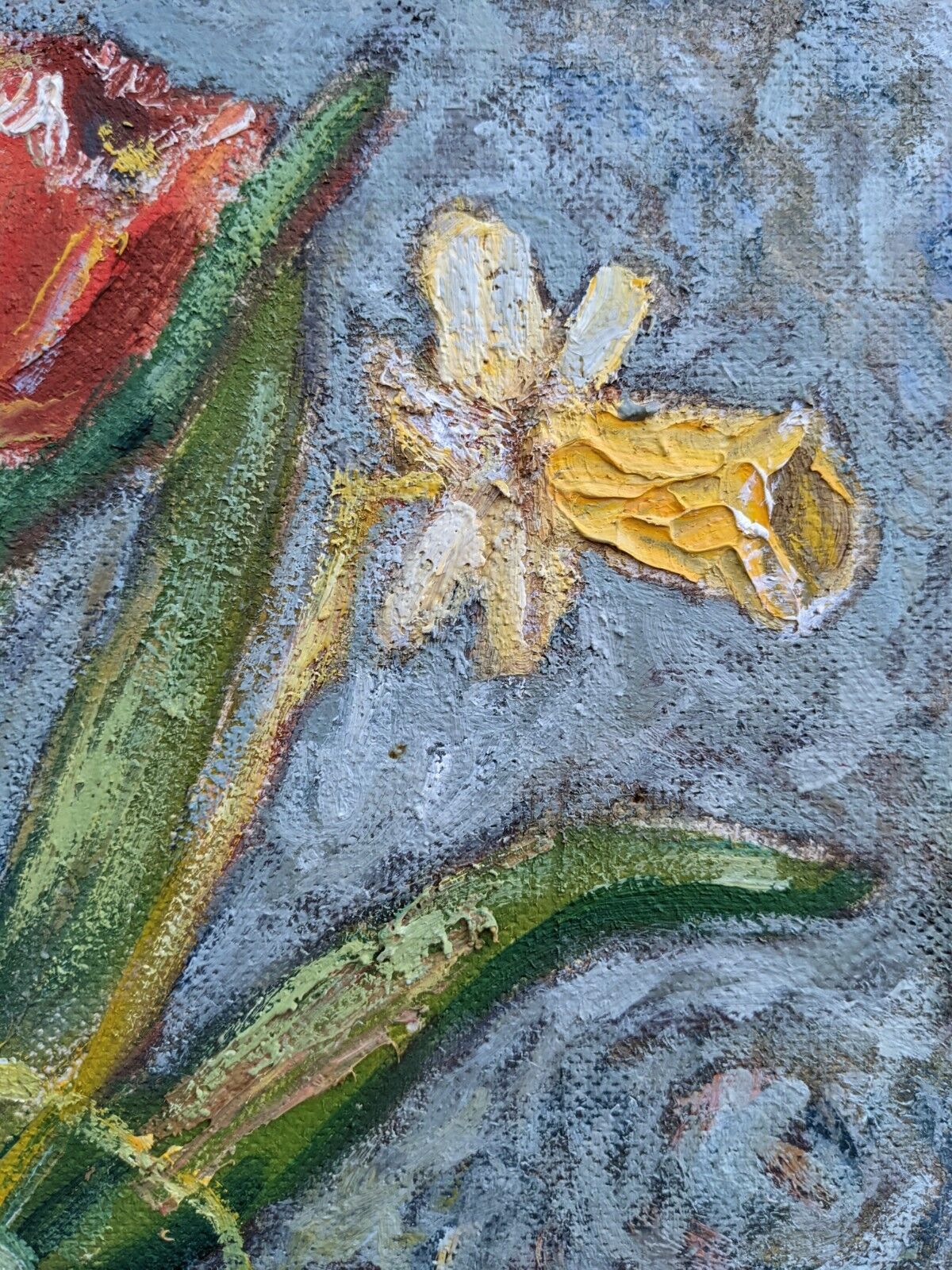 Mid-Century Modern "Still Life with Tulips" Swedish Vintage Expressionist Still Life Oil Painting, F