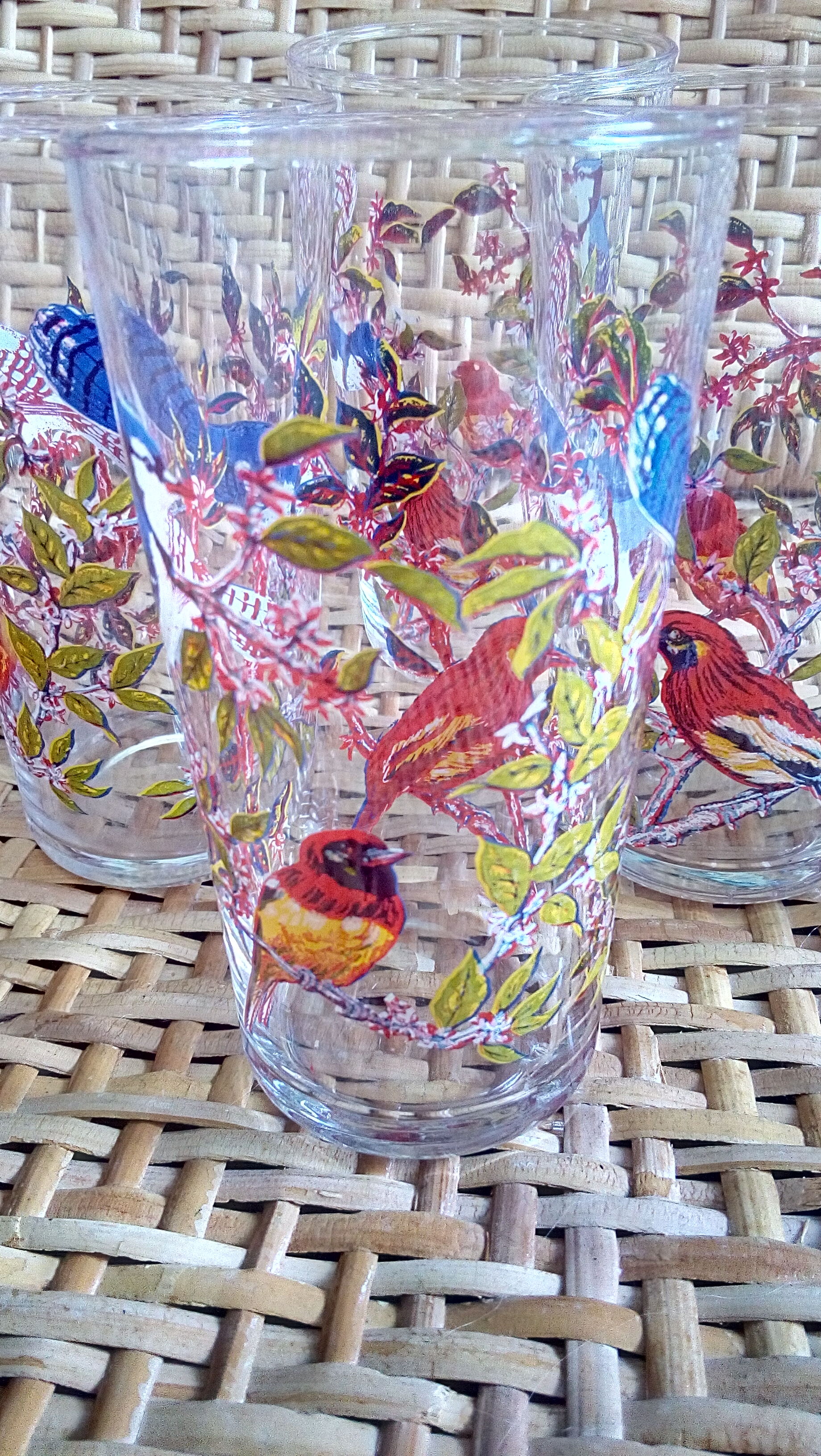 Vintage juice glasses, birds