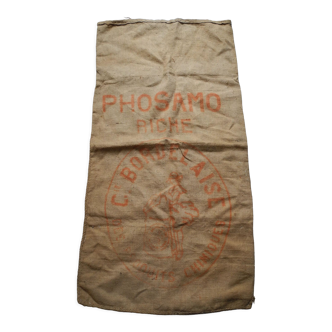 Old jute canvas bag phosamo fertilizer