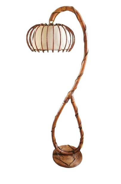 Lampadaire vintage en rotin Louis Sognot