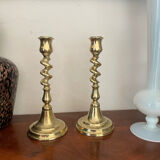 Pair of twisted solid brass candle holders