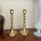 Pair of twisted solid brass candle holders