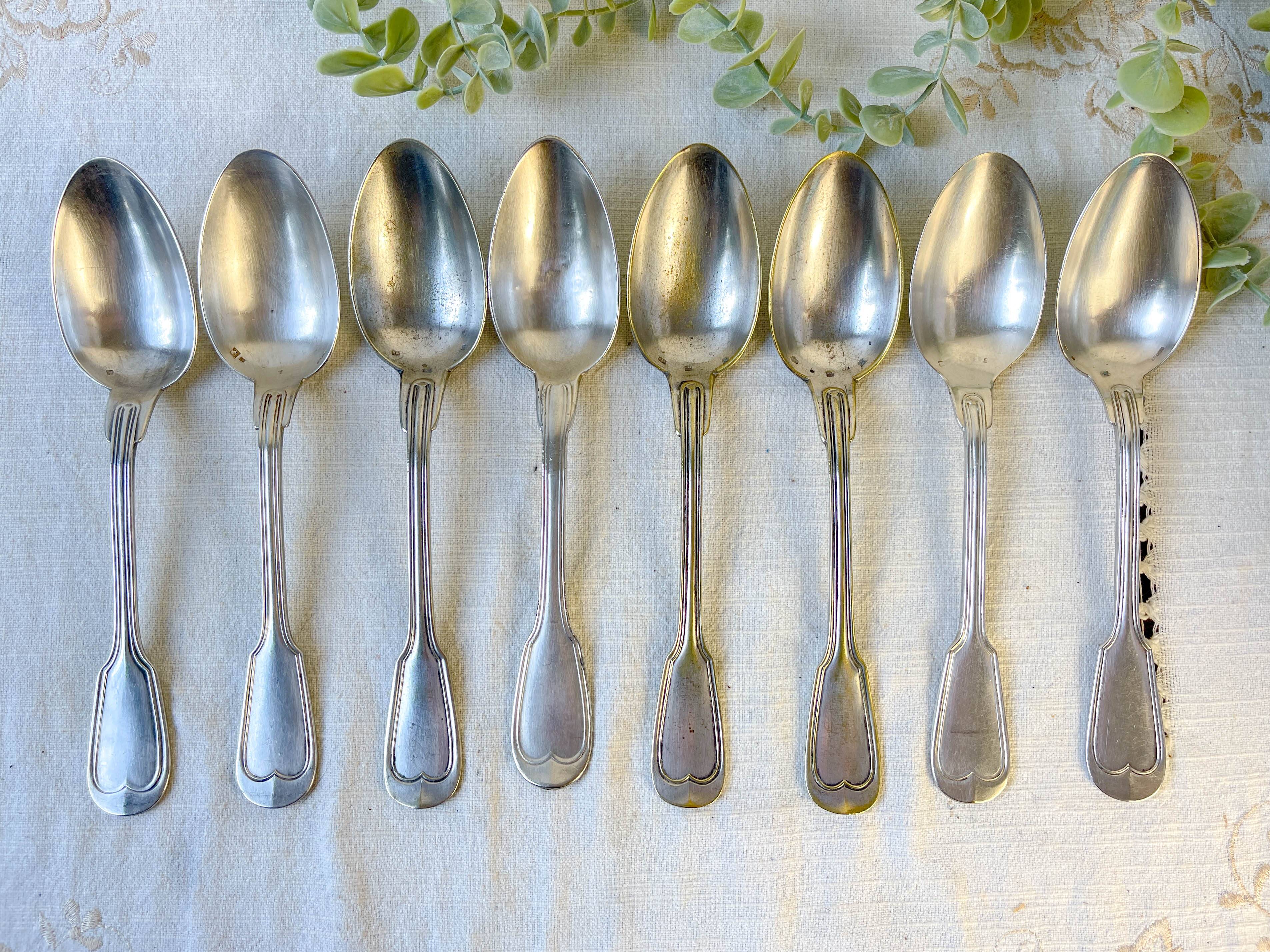 Set of 8 vintage silver plated soup spoons