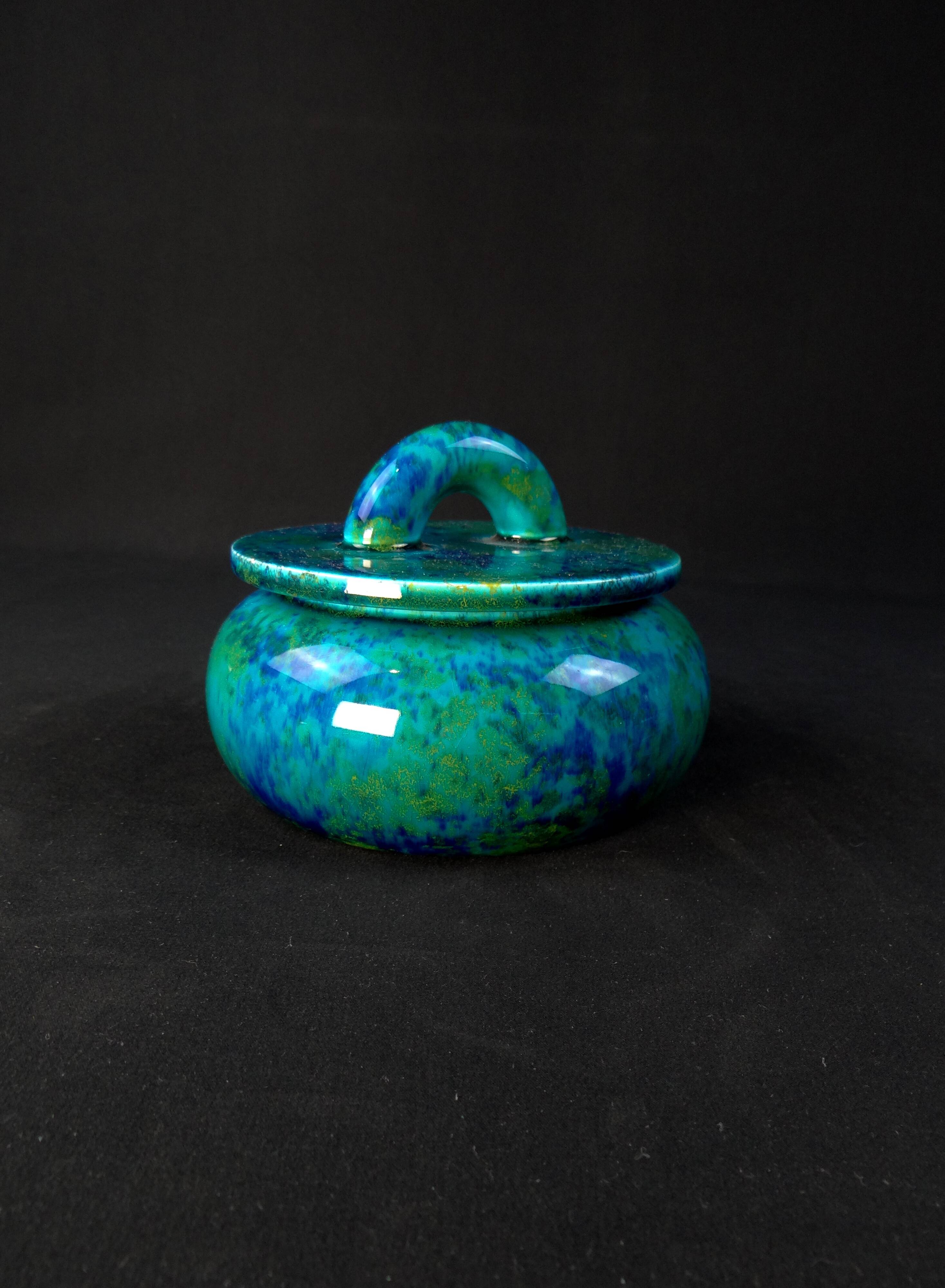 Paul milet (1870-1950) sèvres, turquoise blue bonbonnière, art deco period