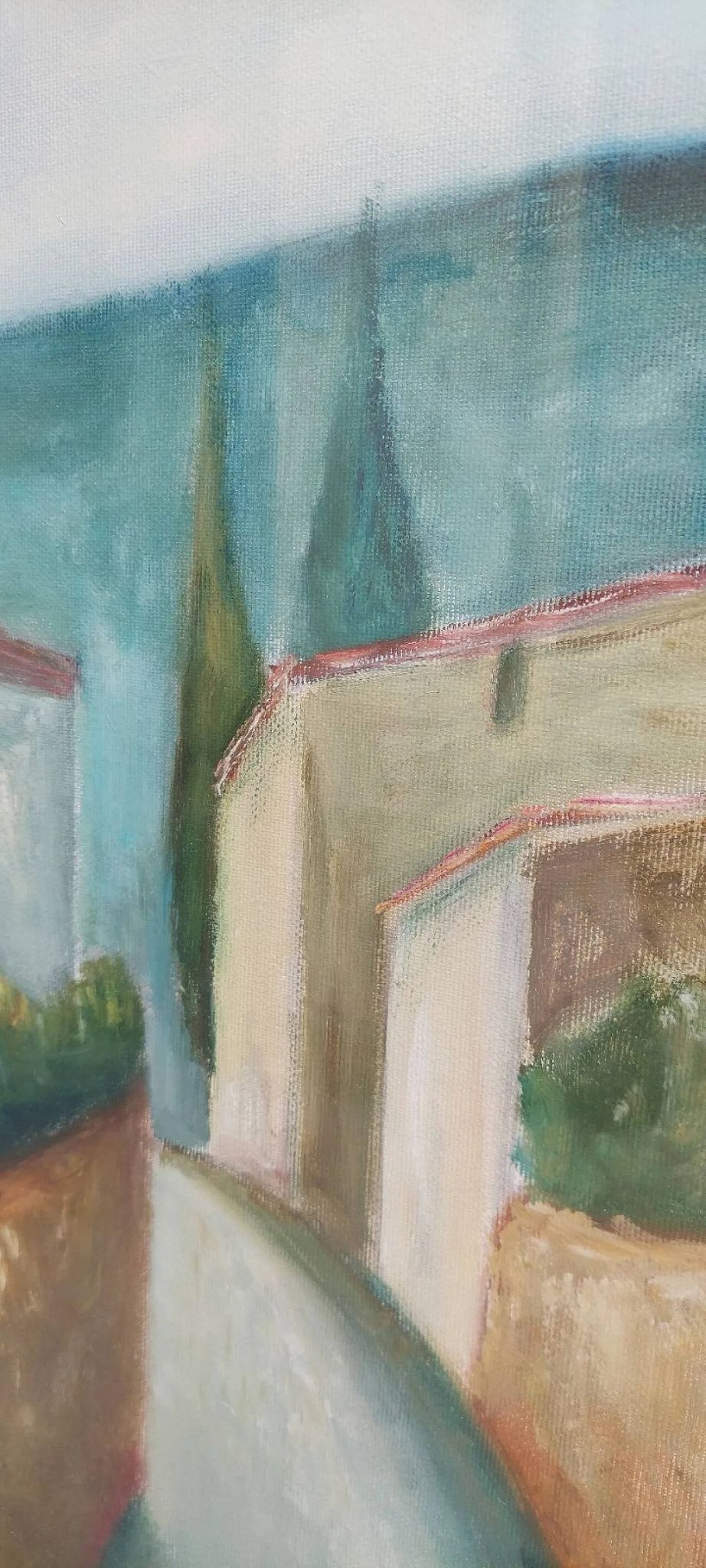Paysage toscan, huile sur toile, fin du XXe siècle