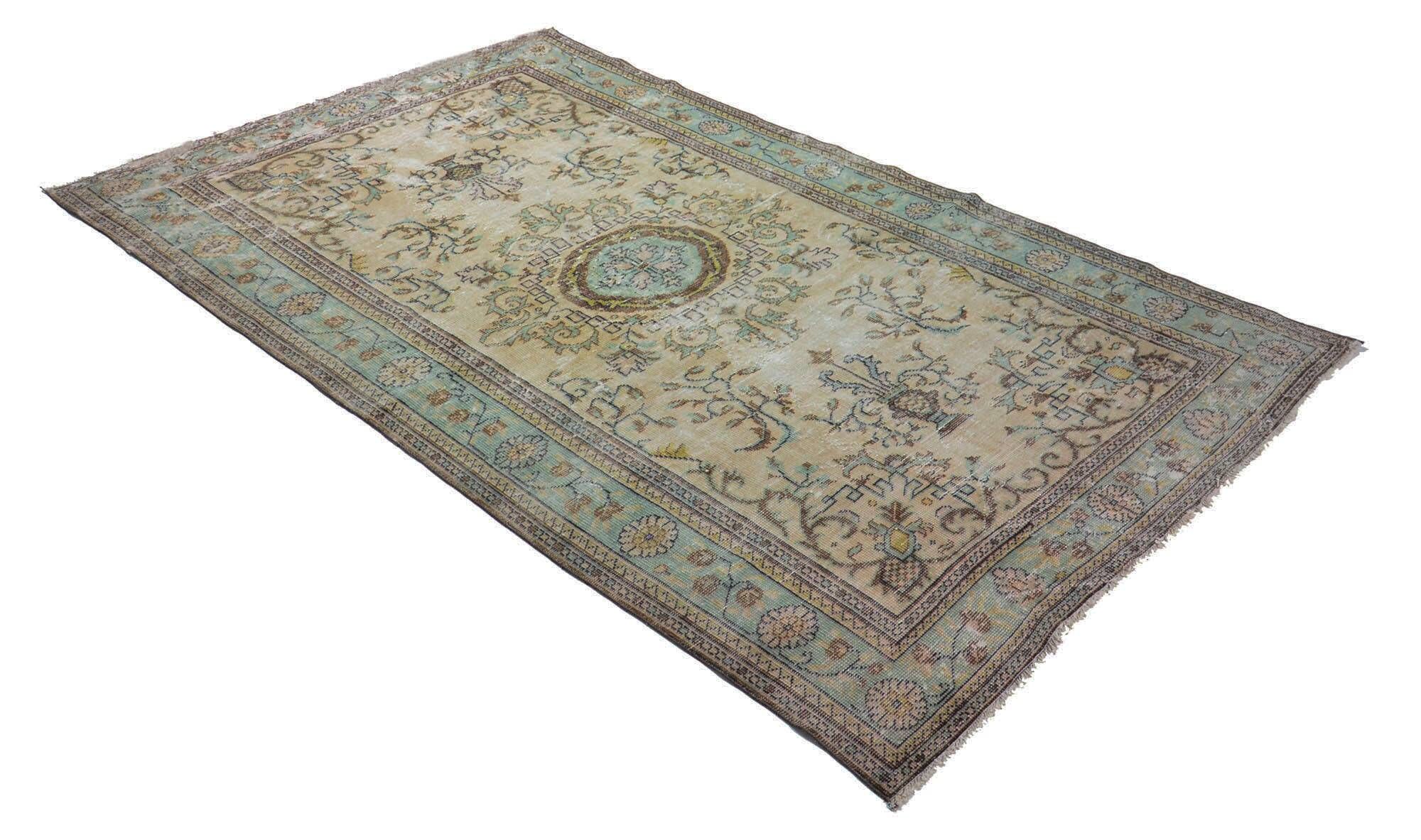 Vintage Turkish Carpet Medallion Beige Green 314 x 188 cm