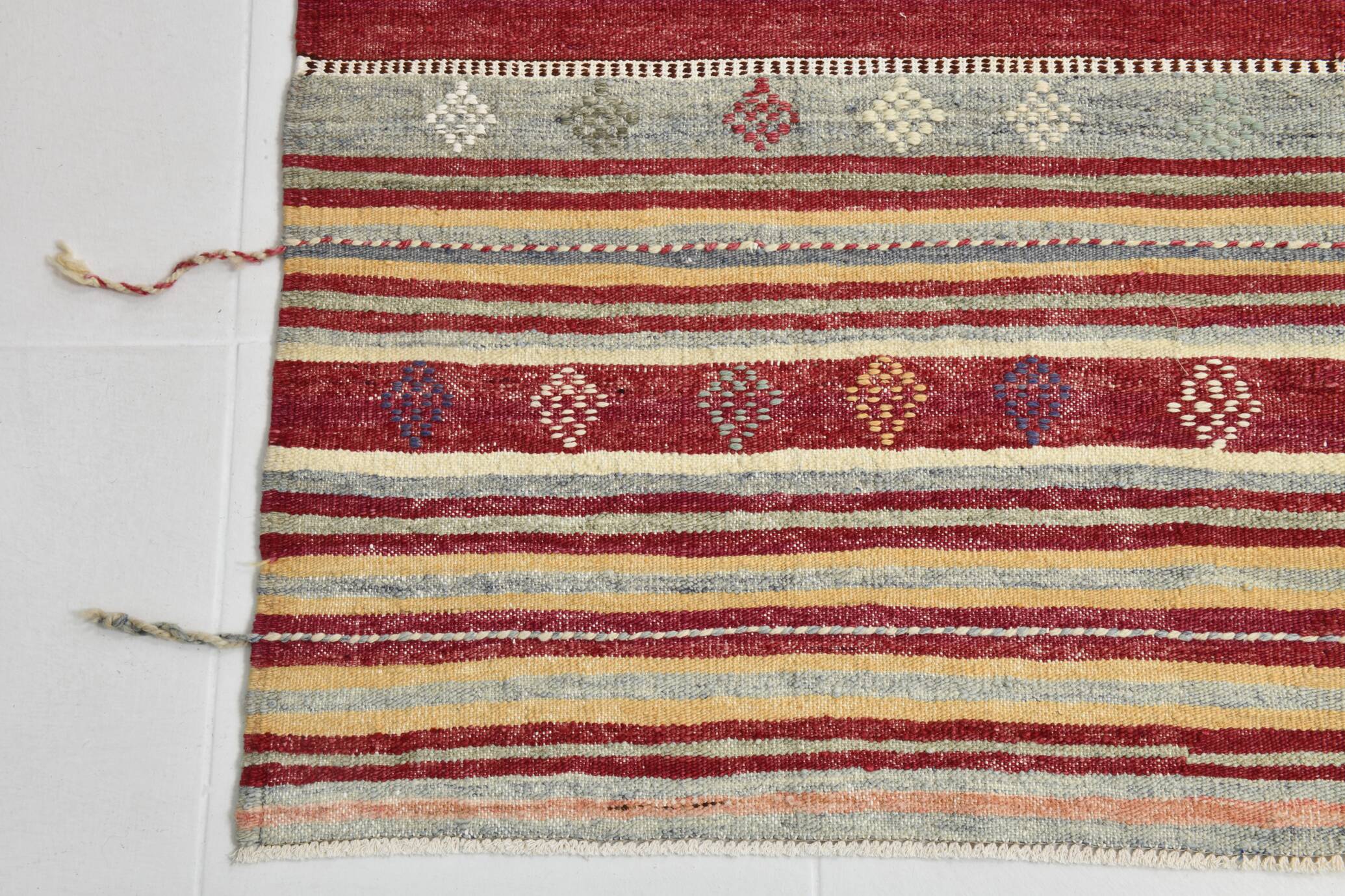 Wine Red & Green Turkish Kilim Rug, 156x224Cm