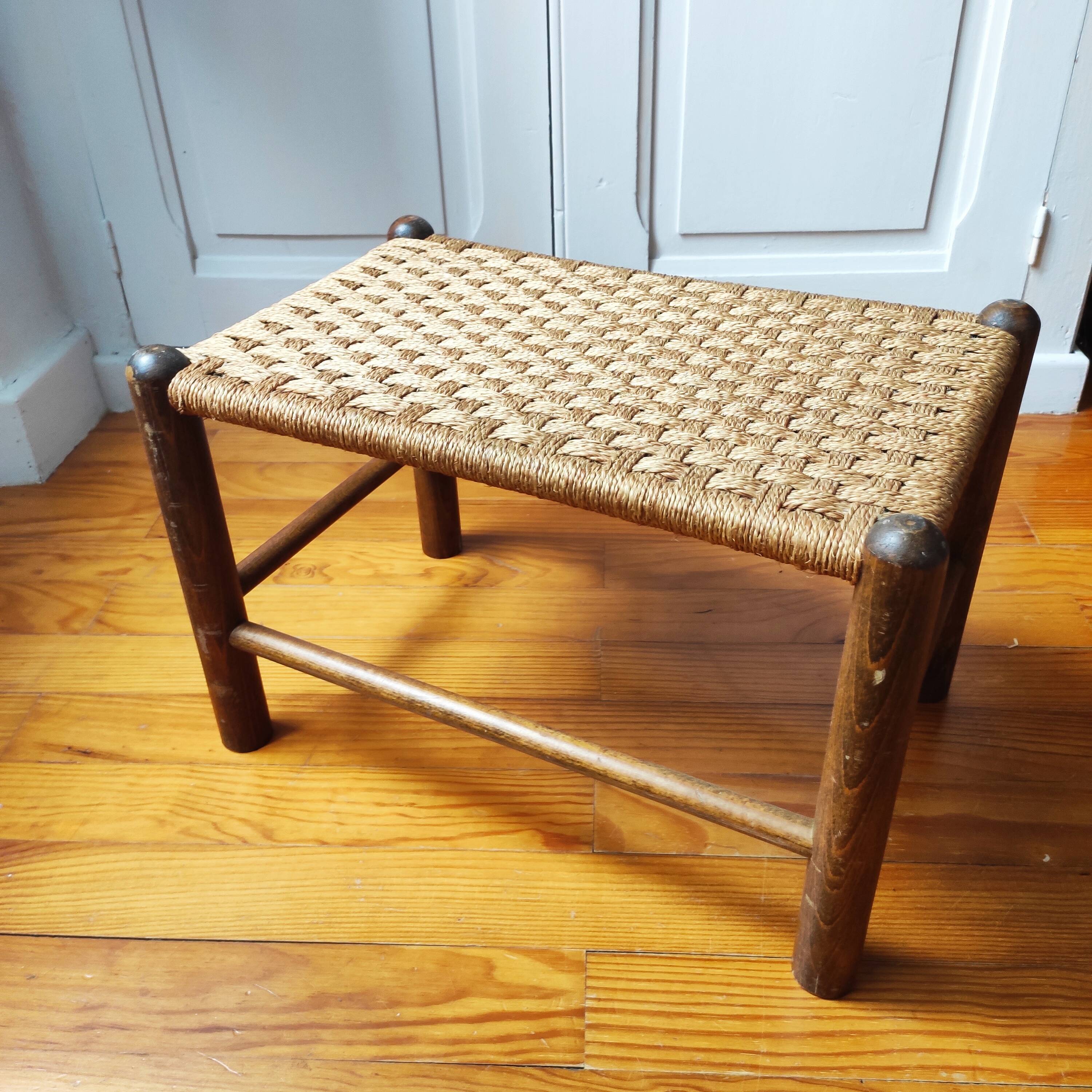 Scandinavian wood and rope stool