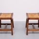 Brutalist curved solid Oak Ottomans 1950s France
