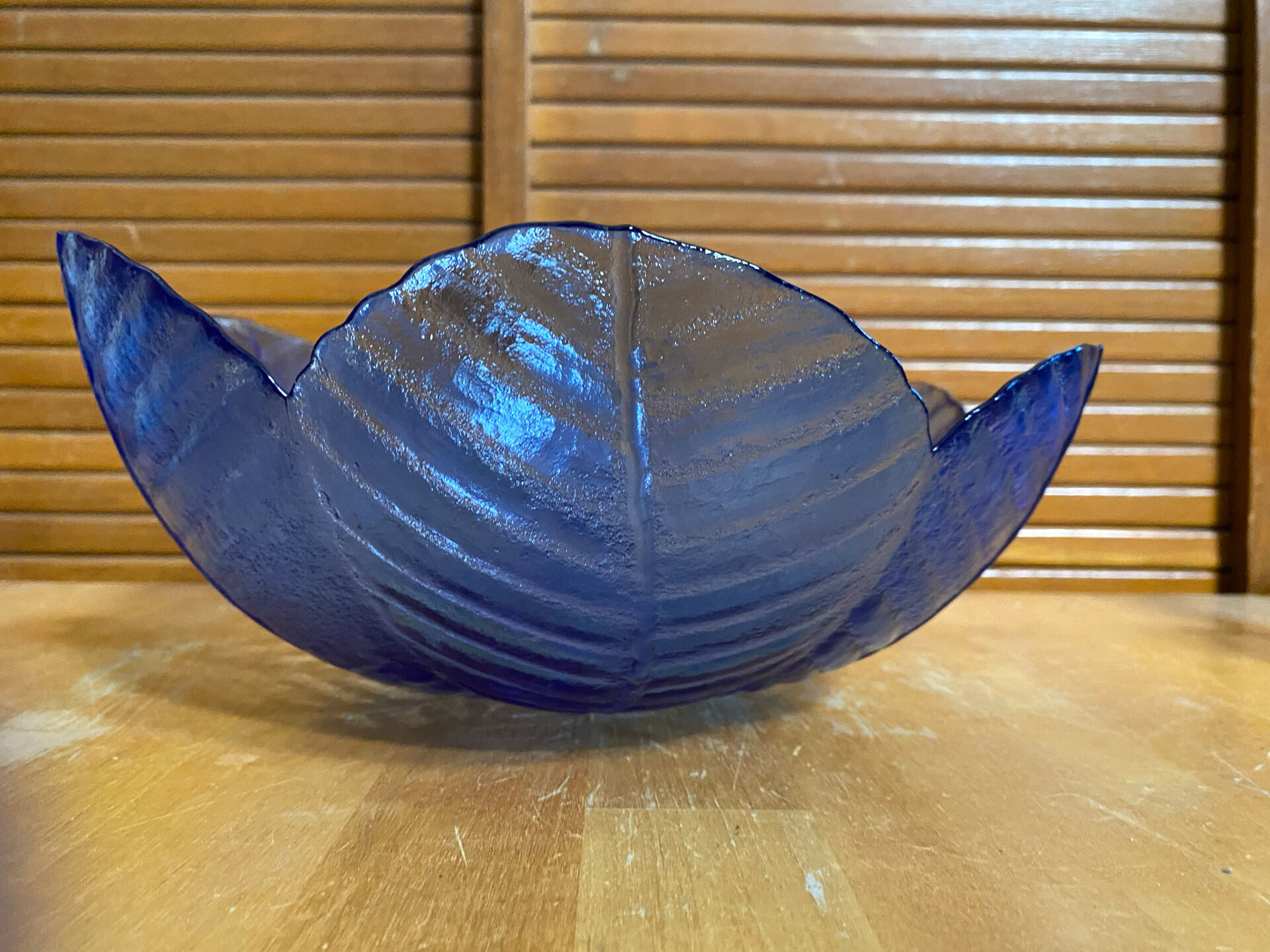 Set of 3 Cobalt Blue Moulded Glass Bowls in Flower Petal Shape Vintage