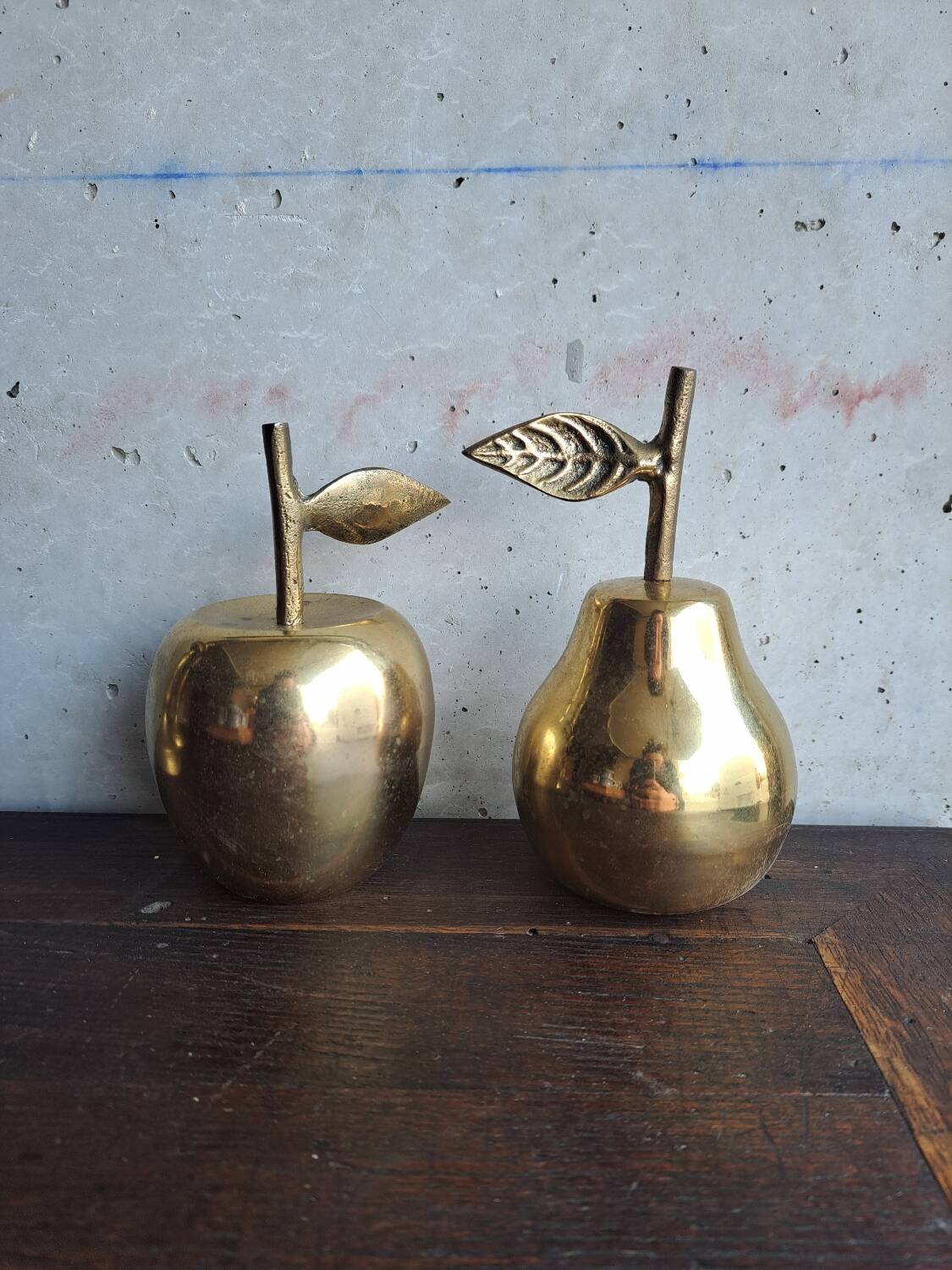 Vintage brass apple and pear
