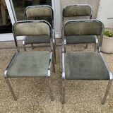 Vintage table, glass top, chrome base + 4 chairs