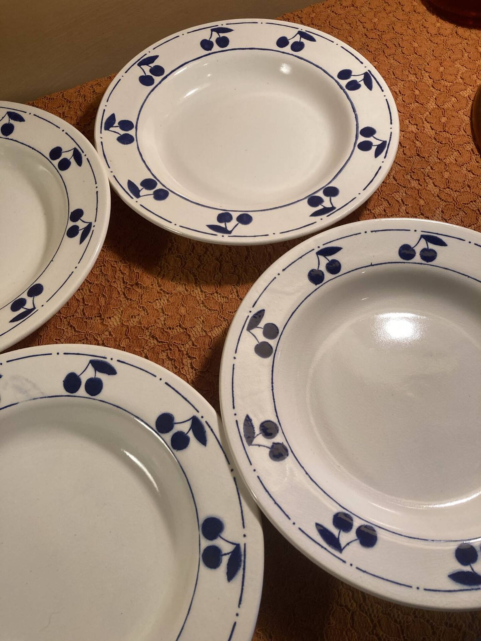 13 plates Longchamp pottery cobalt blue cherries