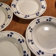 13 plates Longchamp pottery cobalt blue cherries