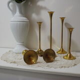 Set of 6 old brass and gold metal candlesticks