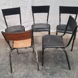 5 anciennes chaises d'ecole vintage
