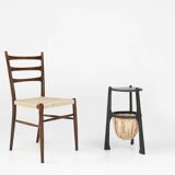 Art Nouveau side table in blackened wood with storage basket, Belgium ca. 1910