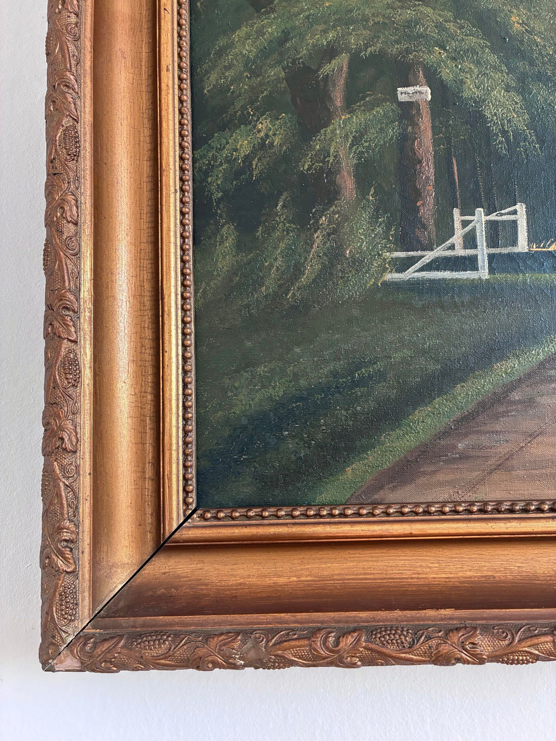 Vintage original coastal landscape oil painting, signed seaside art