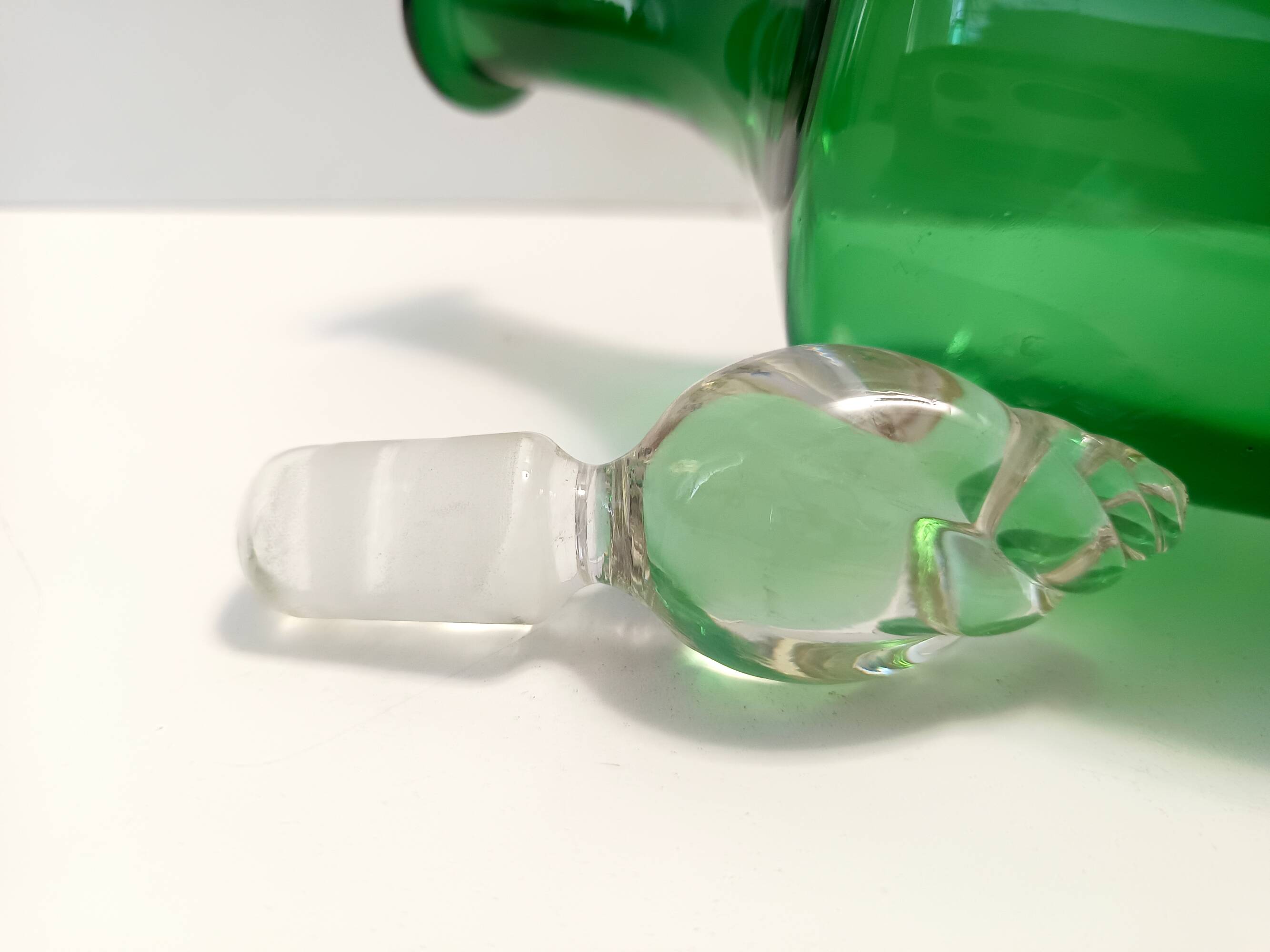 Pair of Green Hand-Blown Glass Wine and Water Pitchers, Empoli
