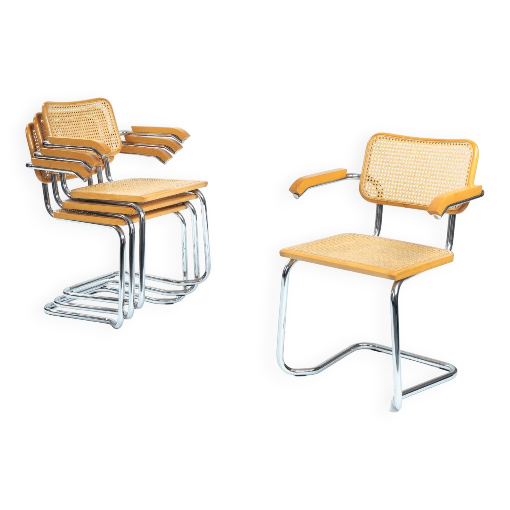 4 fauteuils de salle à manger vintage italiennes Cesca B64 Bauhaus
