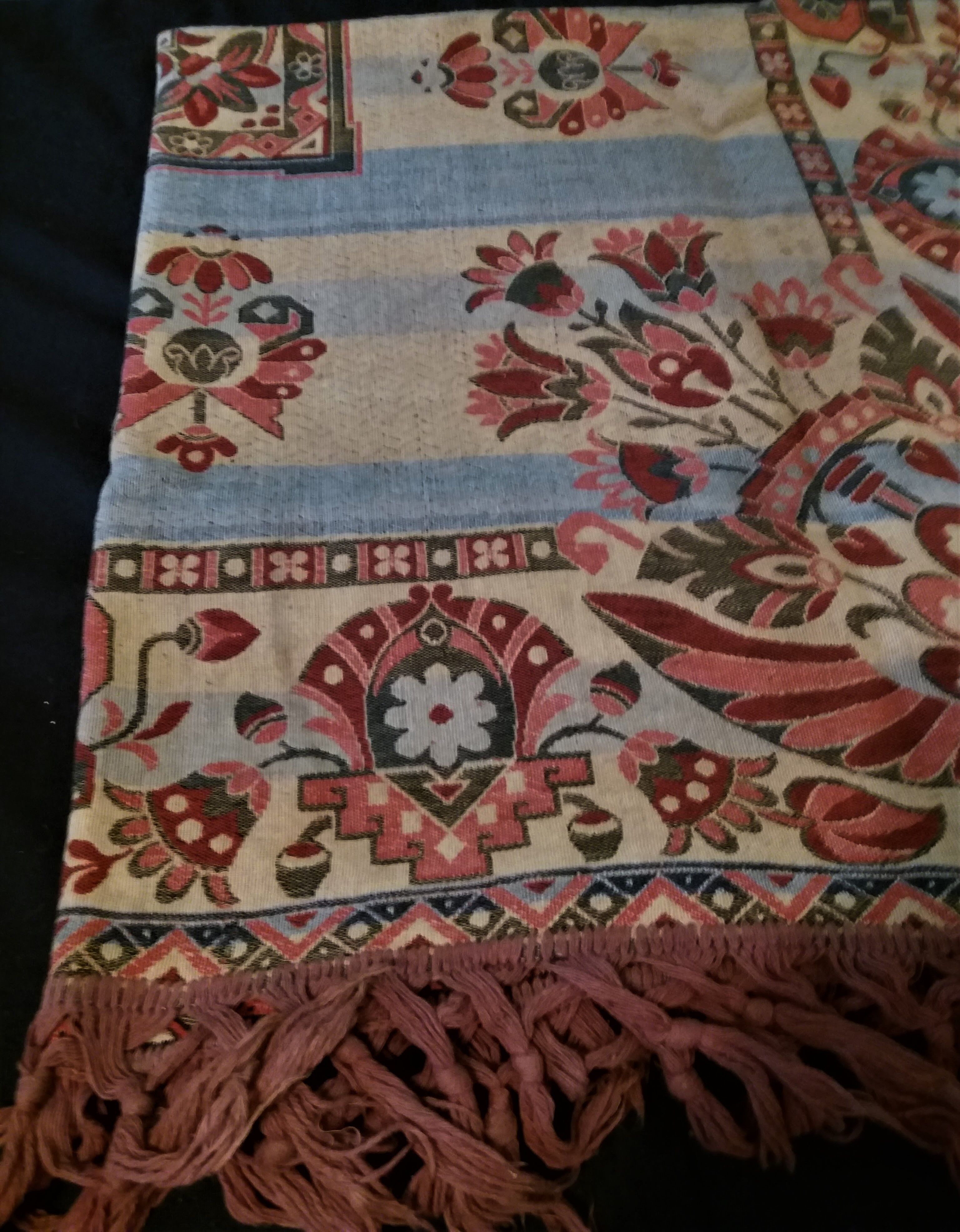 Table mat fringed 19th century tapestry