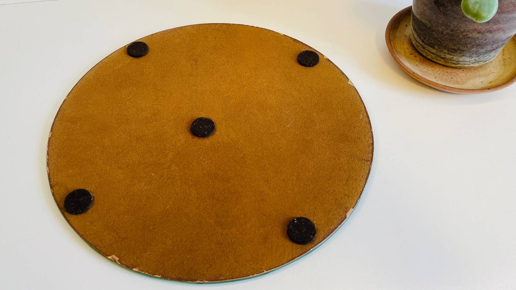 Vintage round and beveled table mirror