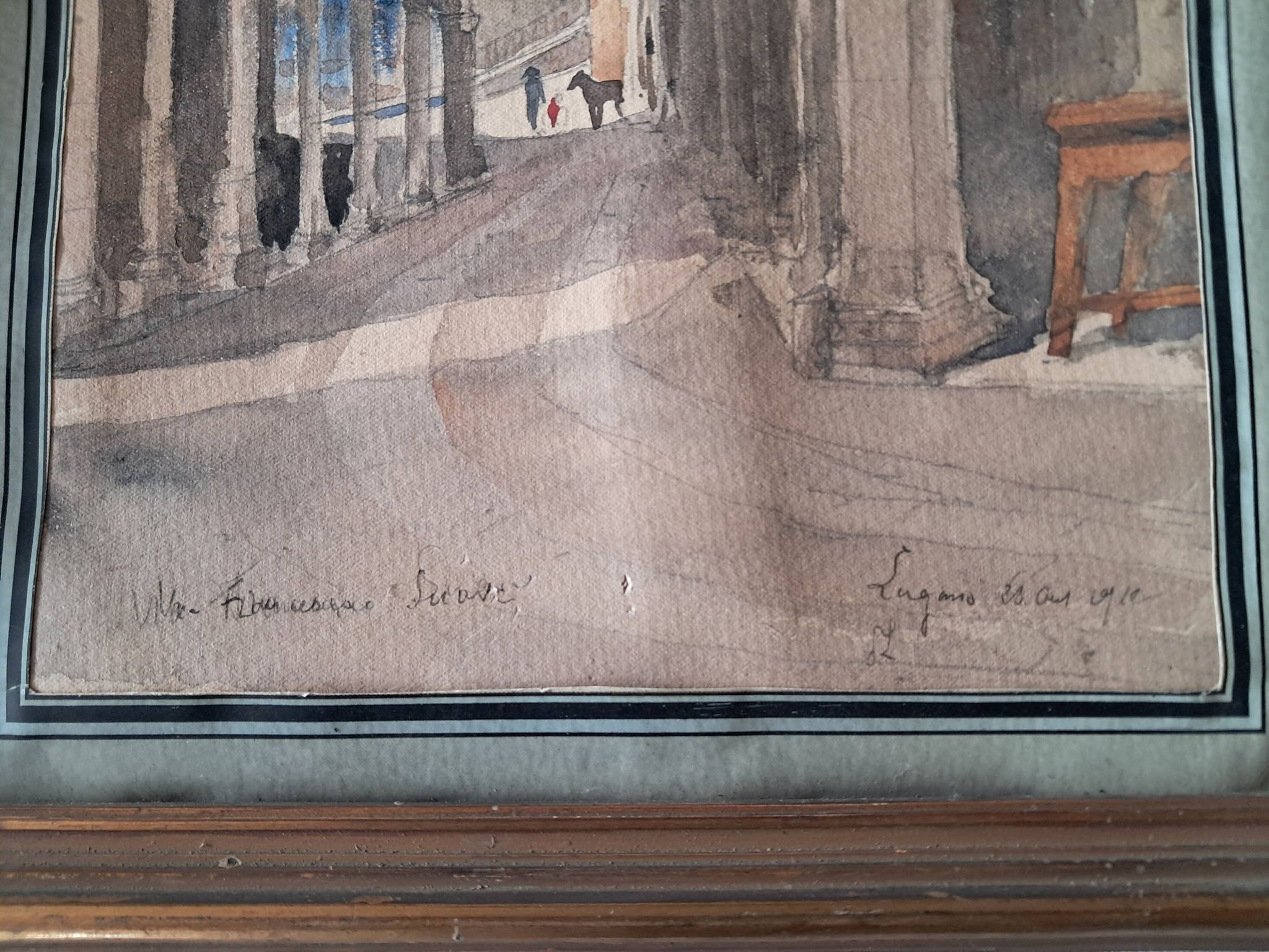 Tableau ancien représentant une rue de Lugano en Suisse