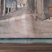 Tableau ancien représentant une rue de Lugano en Suisse