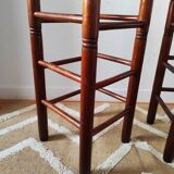 Pair of vintage brutalist stools made of wood and straw, France 1965.