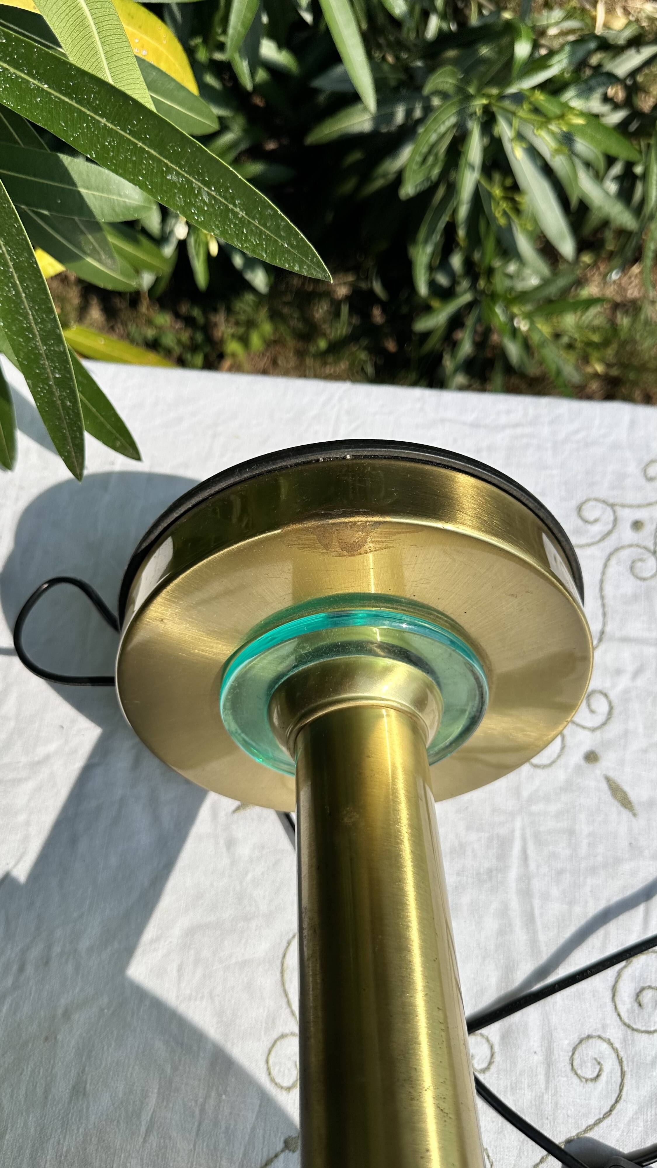 70s Large Vintage Mushroom Lamp - Glass & Gold Metal