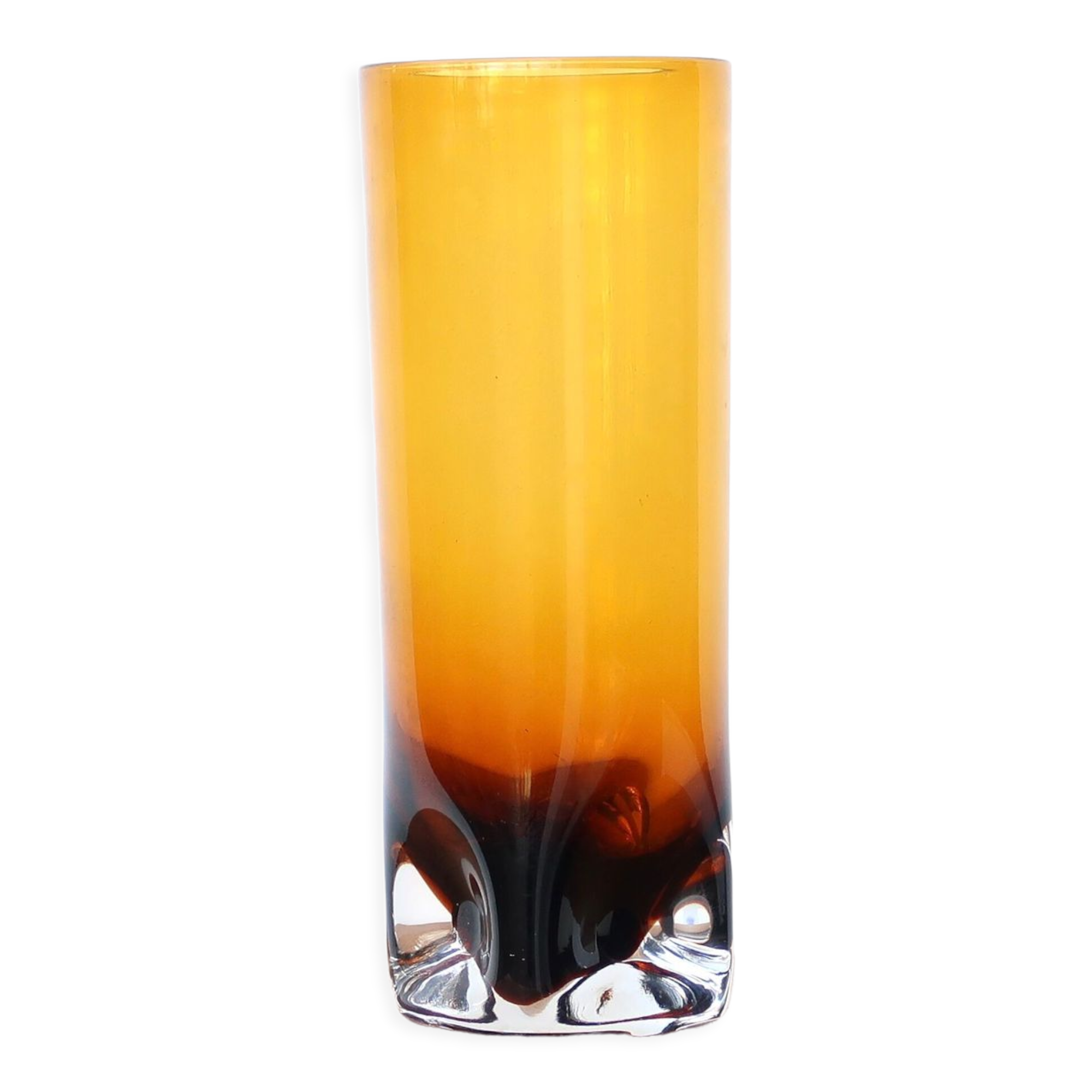 Amber glass vase, plucked base, 70s