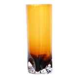 Amber glass vase, plucked base, 70s