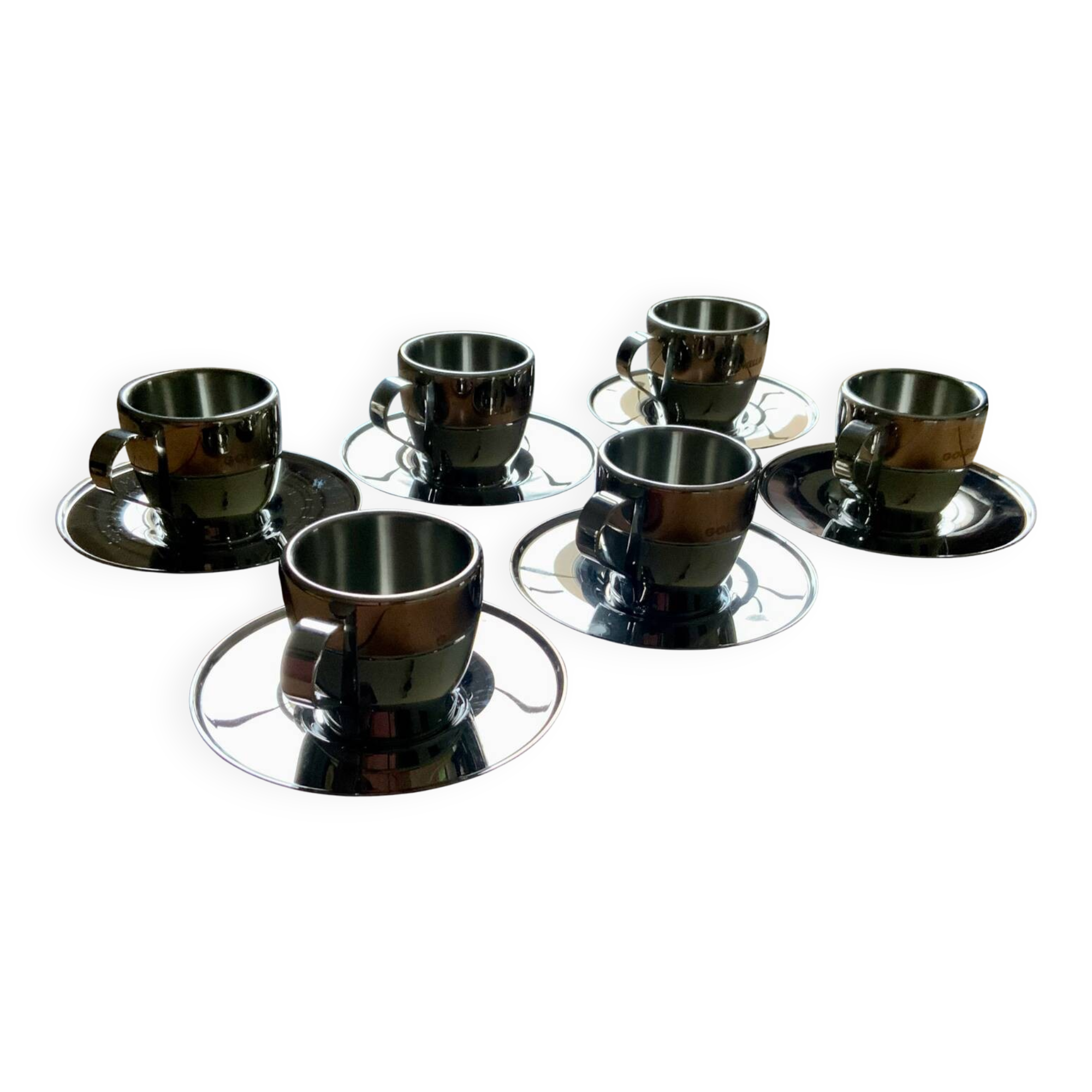 Set of 6 "Space Age" mirror polished stainless steel espresso cups - Sola Swi