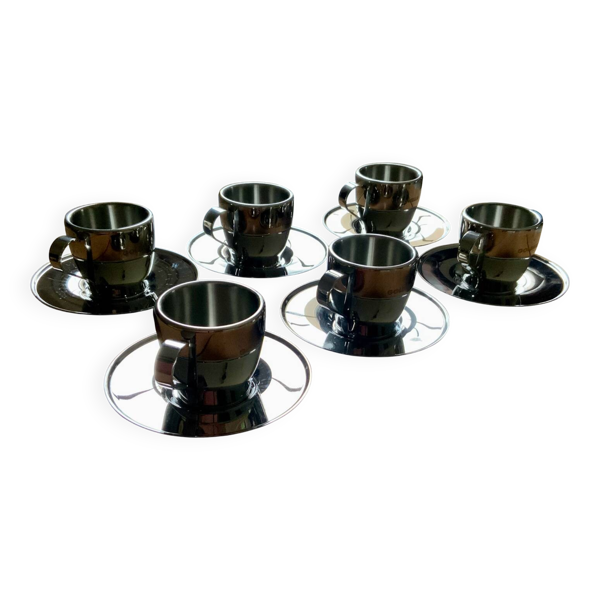 Suite de 6 tasses expresso ''Space Age'' en acier poli miroir - Sola Swi