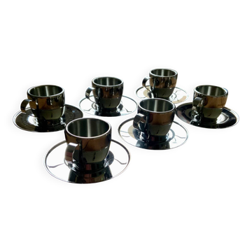 Set of 6 "Space Age" mirror polished stainless steel espresso cups - Sola Swi
