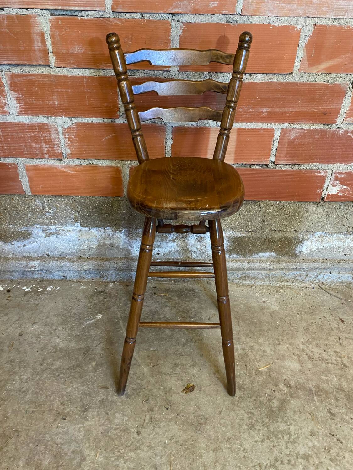 Antique vintage turned wood high bar stool