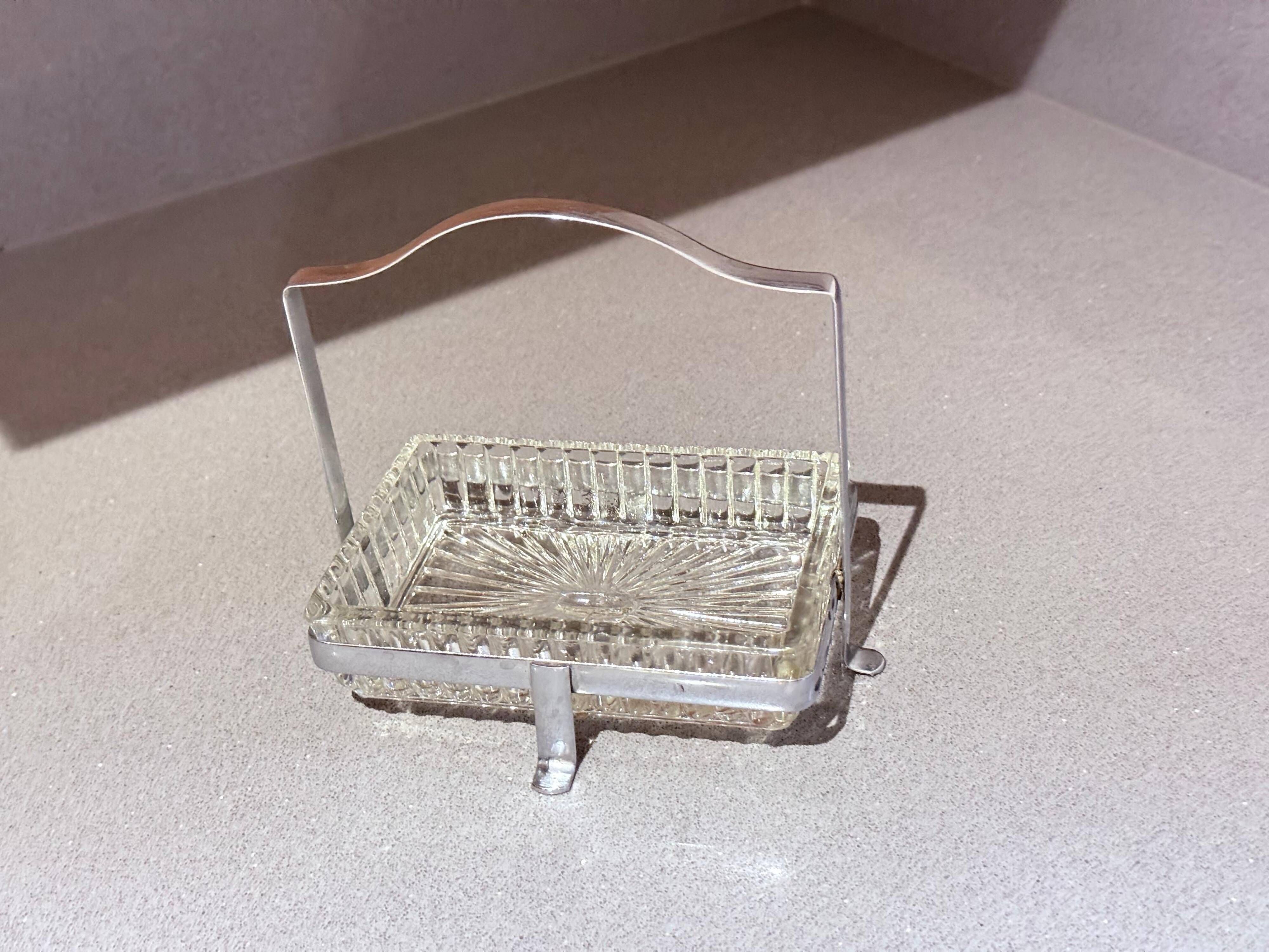 Antique Butter Dish & Knife, Silver Crystal Butter Dish Decorative Table Ware