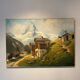 Old painting, Swiss mountain landscape signed H Herzer, mid-XX century