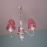 Lasuffed white metal suspension - 3 pink lampshades