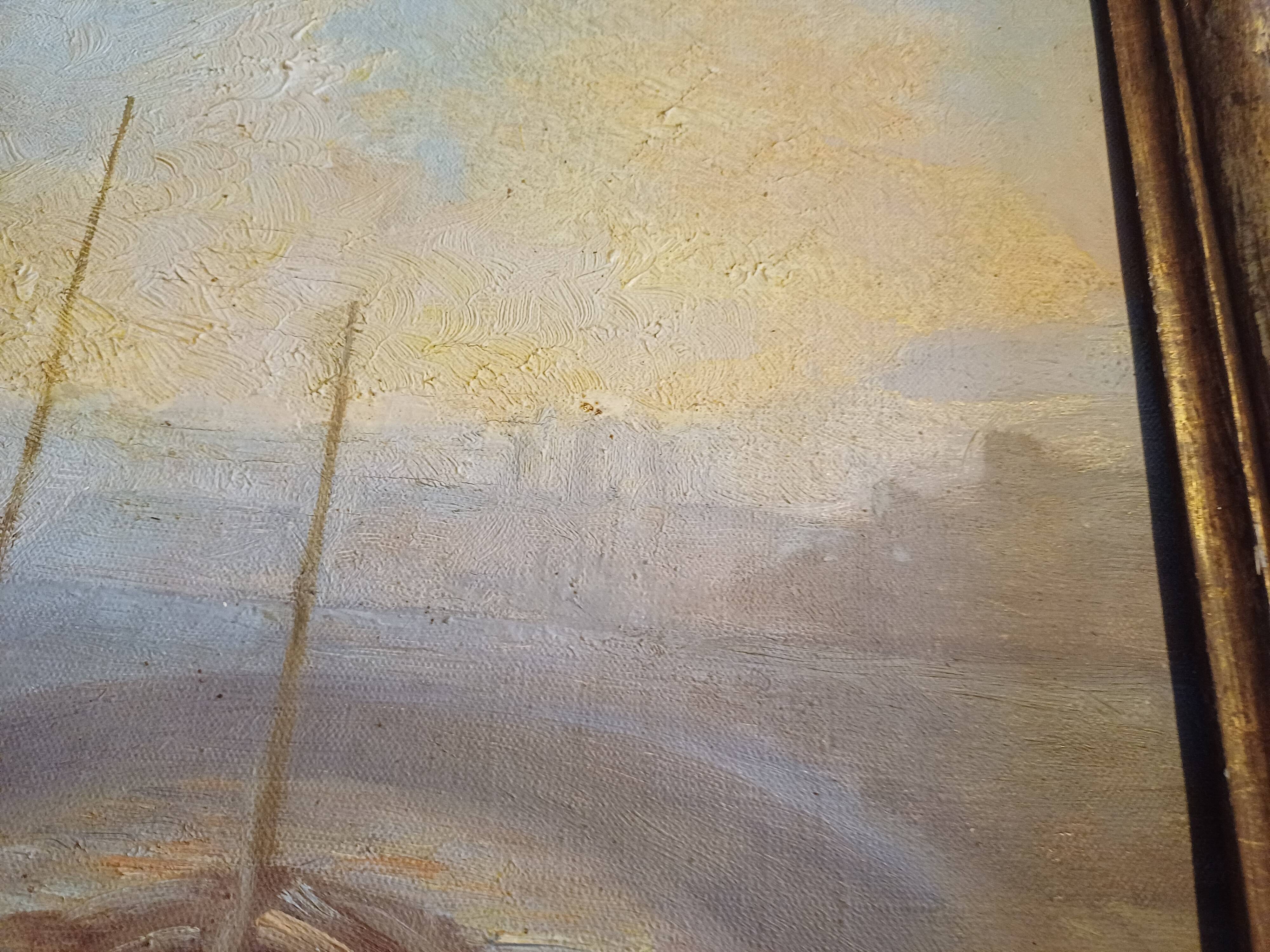 Oil on Canvas 19th Yvonac Annurey R "Barge"